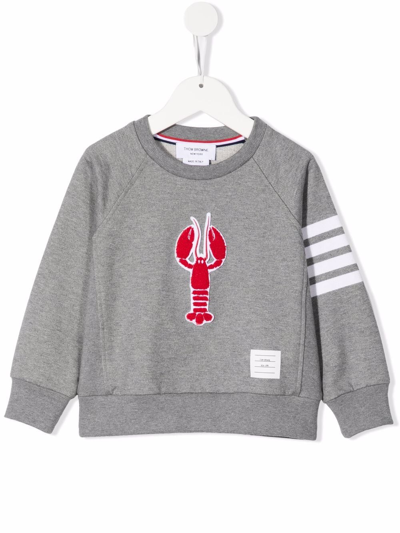 Thom Browne Babies' 4-bar Lobster-patch Cotton Sweatshirt In Grey