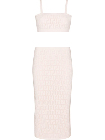 Fendi Ff Logo Two-piece Open Knit Dress In Pink