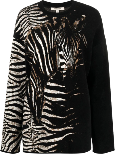 Roberto Cavalli Zebra-jacquard Sweater In Black
