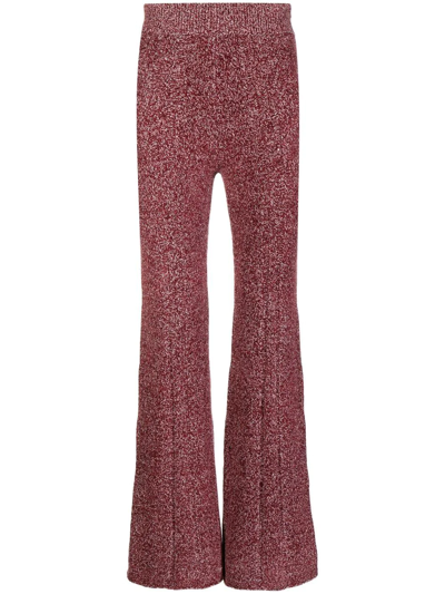 Dion Lee Marl-knit Ribbed Flared Trousers In Red