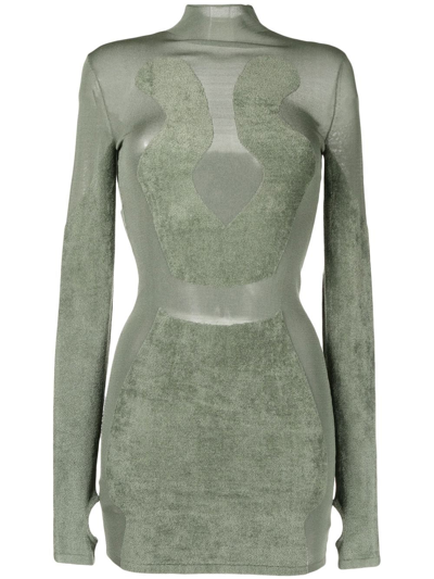 Dion Lee Chenille Intarsia Mini Dress In Green