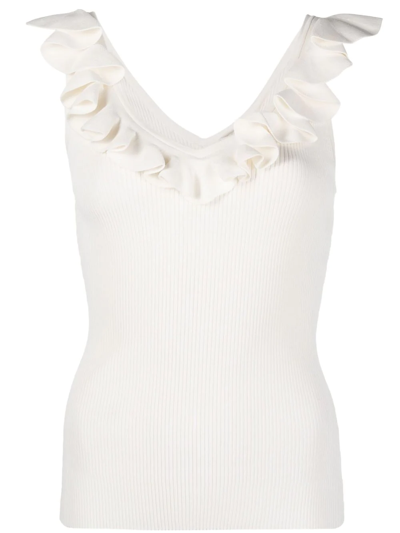 Zimmermann Ruffled Ribbed-knit Vest Top In White