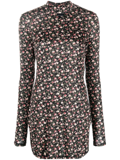 Palm Angels Floral-print Mock Neck Dress In Schwarz