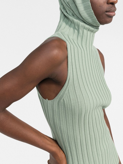 There Was One Roll-neck Sleeveless Ribbed-knit Top In Green