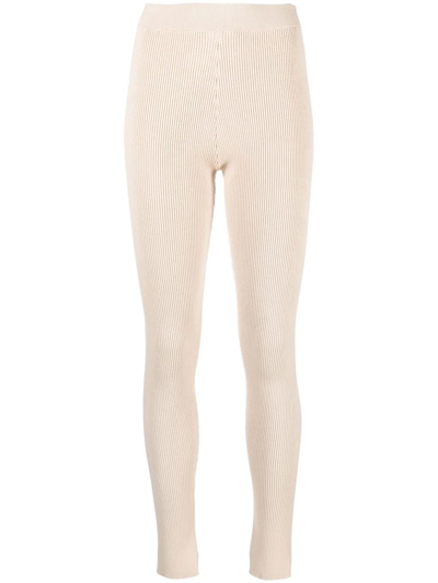 There Was One Rear-slit Knitted Leggings In Neutrals