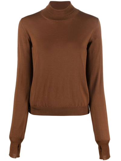 There Was One Contrast-stripe Roll-neck Jumper In Brown