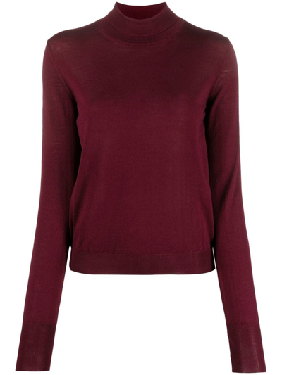 There Was One Contrast-stripe Roll-neck Jumper In Red