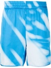 Blue Sky Inn Shadow-print Satin Shorts In Blue