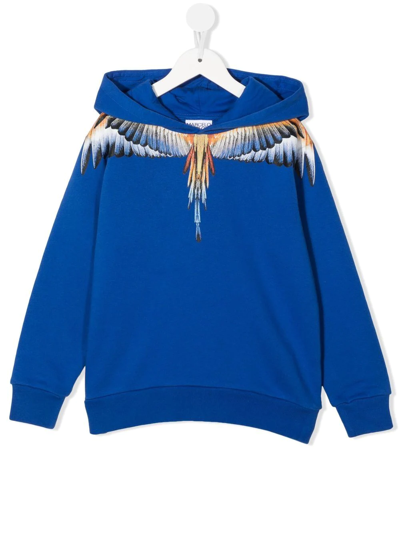 Marcelo Burlon County Of Milan Feather Print Cotton Hoodie In Blau