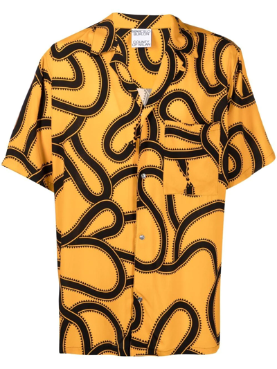 Marcelo Burlon County Of Milan Snake Print Short-sleeved Shirt In Yellow