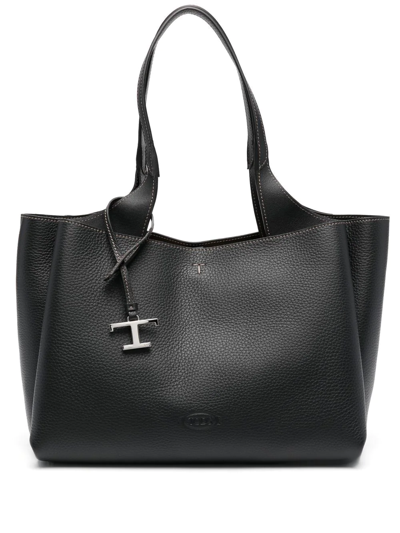 Tod's Logo-embroidered Tote Bag In Black