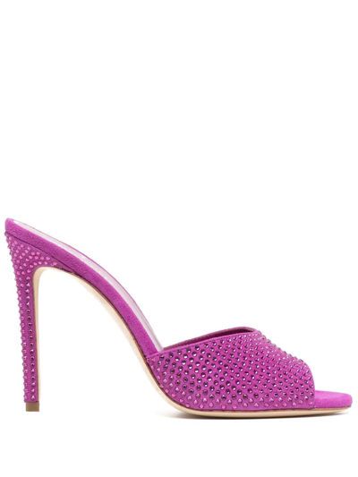 Paris Texas Holly Crystal-embellished Suede Heeled Mules In Pink Ruby