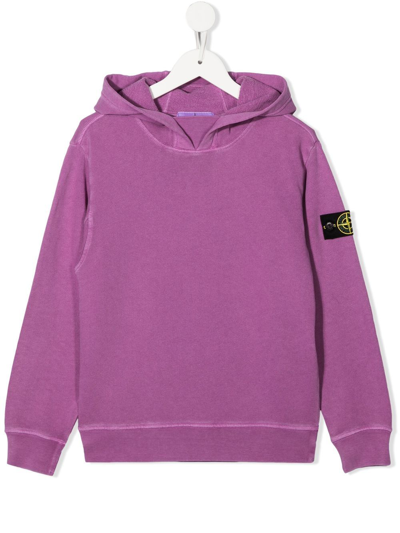 Stone Island Junior Kids' Logo Patch Hoodie In Violett