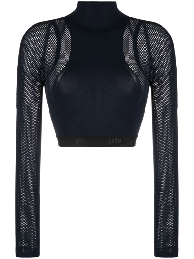 Palm Angels Mesh-panel Cropped Top In Blue