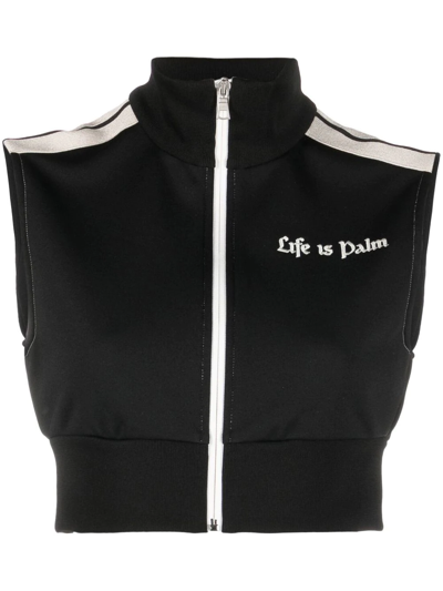 Palm Angels Logo-print Cropped Gilet In Black