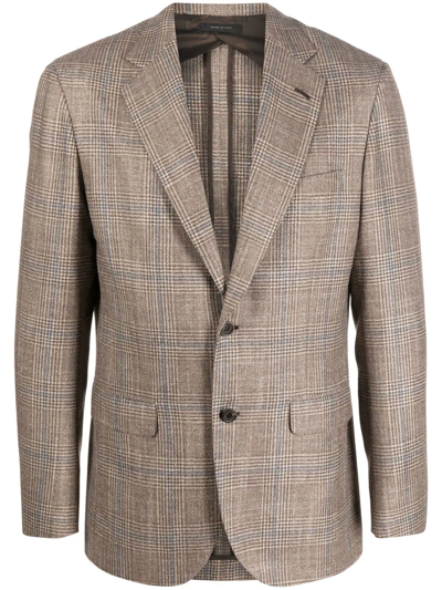 Brioni Check Single-breasted Blazer In Brown