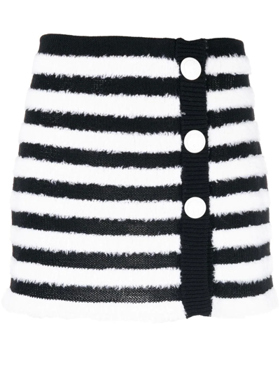Balmain Black And White Striped Knitted Button-up Skirt In Multicolore