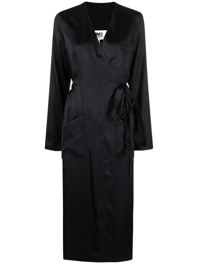 Mm6 Maison Margiela Long-sleeved Wrap Dress In Black