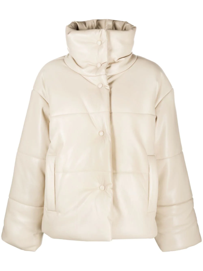 Nanushka Off-white Vegan Leather Hide Puffer Jacket In Creme