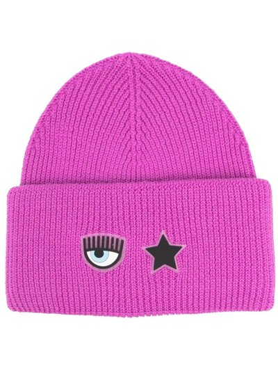 Chiara Ferragni Lana Eyestar Ribbed Beanie In Lilac