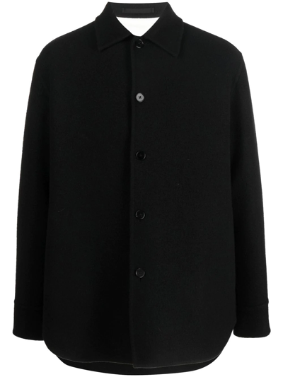 Jil Sander Cashmere Overshirt With Rounded Hem And Pockets In Black