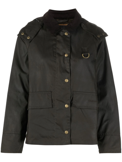 Barbour Avon Wax-cotton Hooded Jacket In Olive/classic