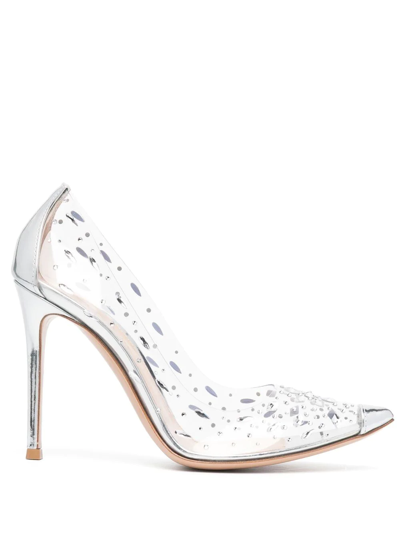 Gianvito Rossi 105 Metallic Leather-trimmed Crystal-embellished Pvc Pumps In Silver