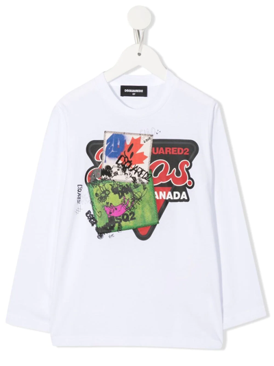 Dsquared2 Embroidered Patch-detail T-shirt In Weiss