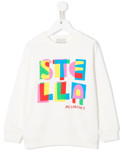 Stella Mccartney Kids' Chest-logo Crew-neck T-shirt In Weiss