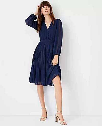 Ann Taylor Petite Textured Pleated Flare Dress In Pure Sapphire | ModeSens