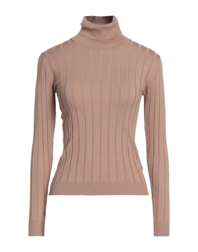 Gabardine Woman Turtleneck Camel Size M Viscose, Polyester, Polyamide In Beige