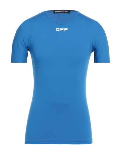 Off-white Man T-shirt Azure Size S Polyamide In Blue