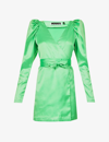 Rotate Birger Christensen Bridget Wrap-over Recycled Polyester-blend Mini Dress In Spring Bouquet Green