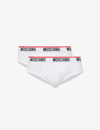 Moschino Pack Of Two Branded-waistband Stretch-cotton Briefs In White