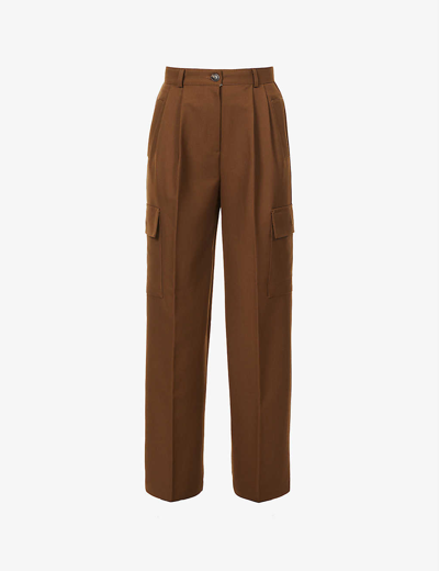 The Frankie Shop Maesa Straight-leg High-rise Stretch-woven Trousers In Brown