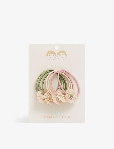 Mimi & Lula Kids' Daisy Pack Of Eight Woven Hair Ties In Olive