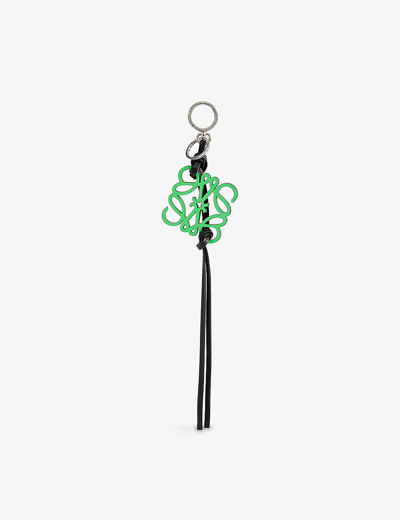 Loewe Anagram Logo-shaped Leather Keyring In Neon Green