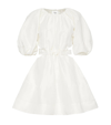 Aje Psychedelia Puff-sleeved Cutout Linen-blend Dress In Ivory