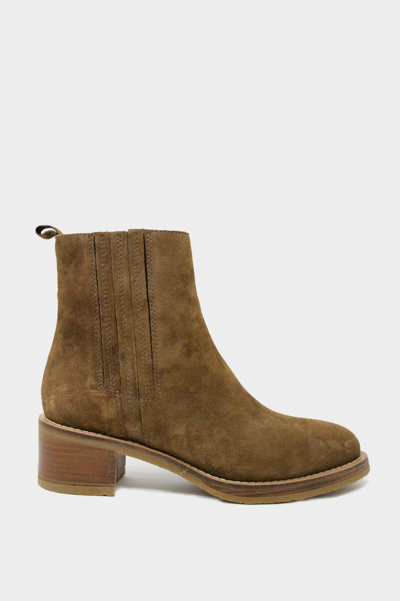 Alpe Suede Ankle Boots Dark Camel In Green,brown