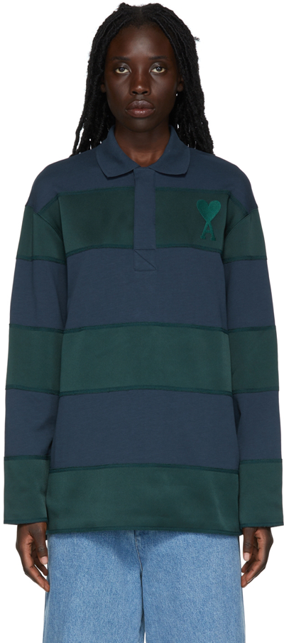 Ami Alexandre Mattiussi Ssense Exclusive Navy & Green Rugby Polo In 411 Navy/evergreen