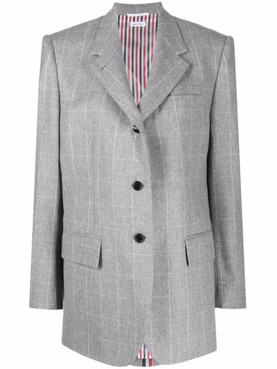 Thom Browne Grid Single-breasted Blazer In Grey