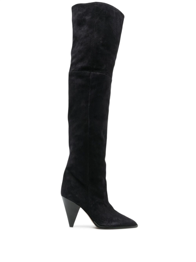 Isabel Marant Black Riria 90 Knee-high Suede Boots In Blue