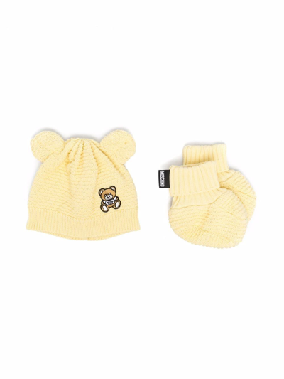 Moschino Kids' Teddy Bear-motif Cotton Hat Set In Yellow