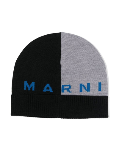 Marni Kids' Berretto Beanie Bicolore Nero E Grigio In Misto Lana