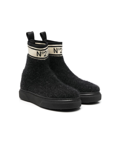 N°21 Teen Logo-intarsia Ankle Boots In Black
