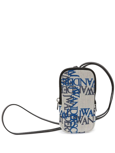 Jw Anderson Logo Canvas Phone Pouch With Strap In Grey