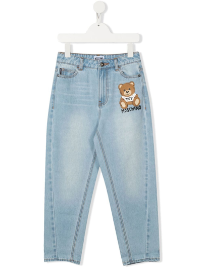 Moschino Kids' Teddy Tapered-leg Jeans In Blue
