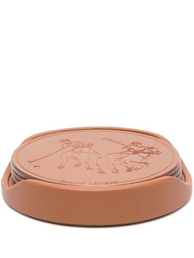 Ralph Lauren Garrett Leather Coasters In Brown