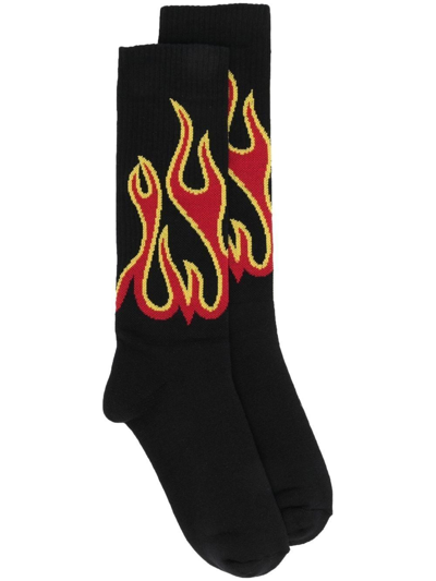 Palm Angels Intarsia Ribbed Cotton-blend Socks In Black