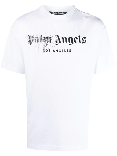 Palm Angels 水钻logo棉质平纹针织t恤 In White